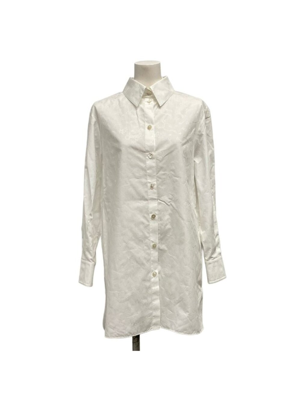 Chanel Long Sleeve Shirt Blouse S White Star CC Logo All Over Print Cotton